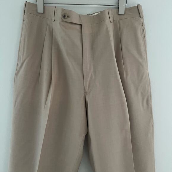 Holland & Sherry Bespoke Pleated Pants Dress Trousers Tan Size 38" JL - Picture 5 of 10